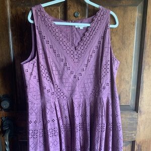 Loft sleeveless mauve/purple eyelet dress